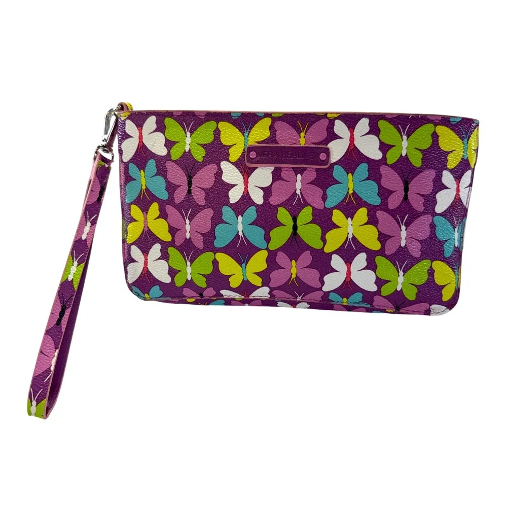 Vera Bradley Purple Butterfly Faux Leather Wristlet Clutch Zip Wallet Bag 344B2
